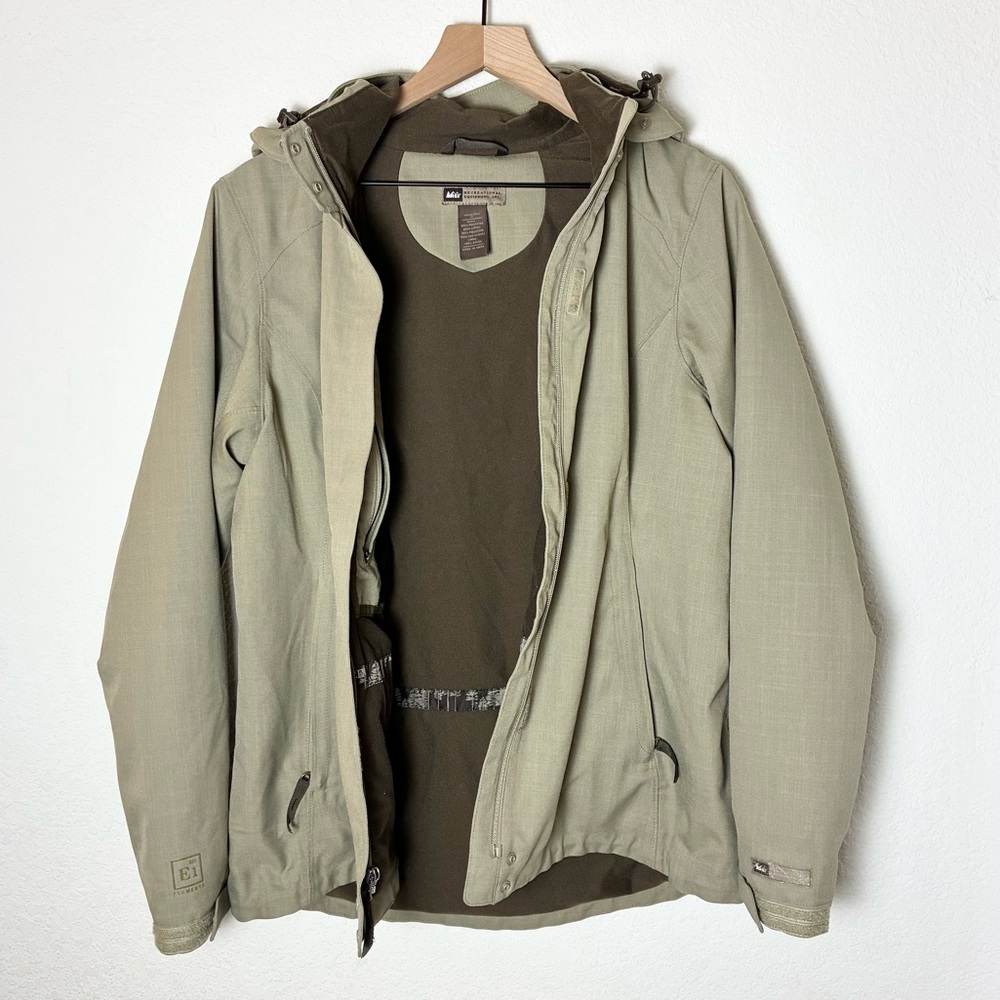 REI E1 Elements Hooded Zip Up Hooded Jacket Size M Rain Hiking Detachable Hood